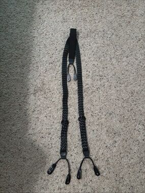 black braided leather button-end Y-back suspenders